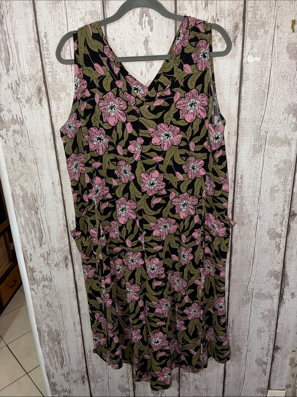 Sleeveless V-Neck Midi Jumpsuit in Pink Floral on Black